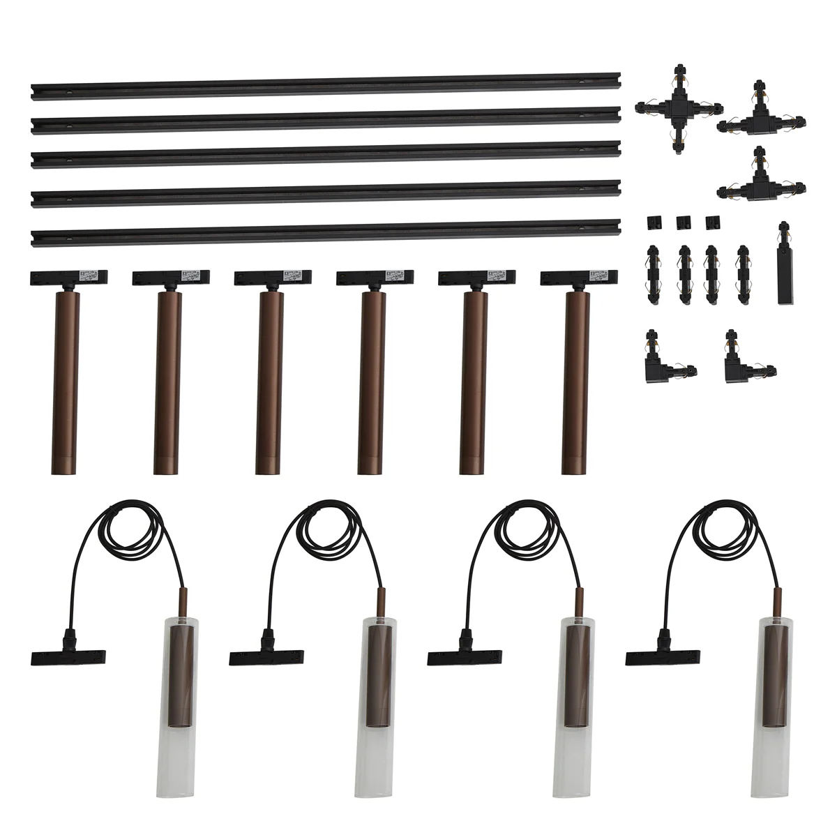 QAZQA Modern railsysteem zwart met 6 spots en 4 hanglampen donker - Image 10