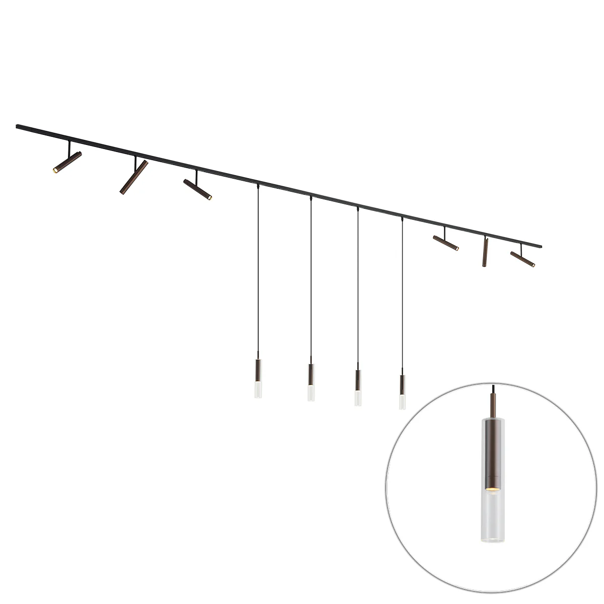 QAZQA Modern railsysteem zwart met 6 spots en 4 hanglampen donker - Image 2