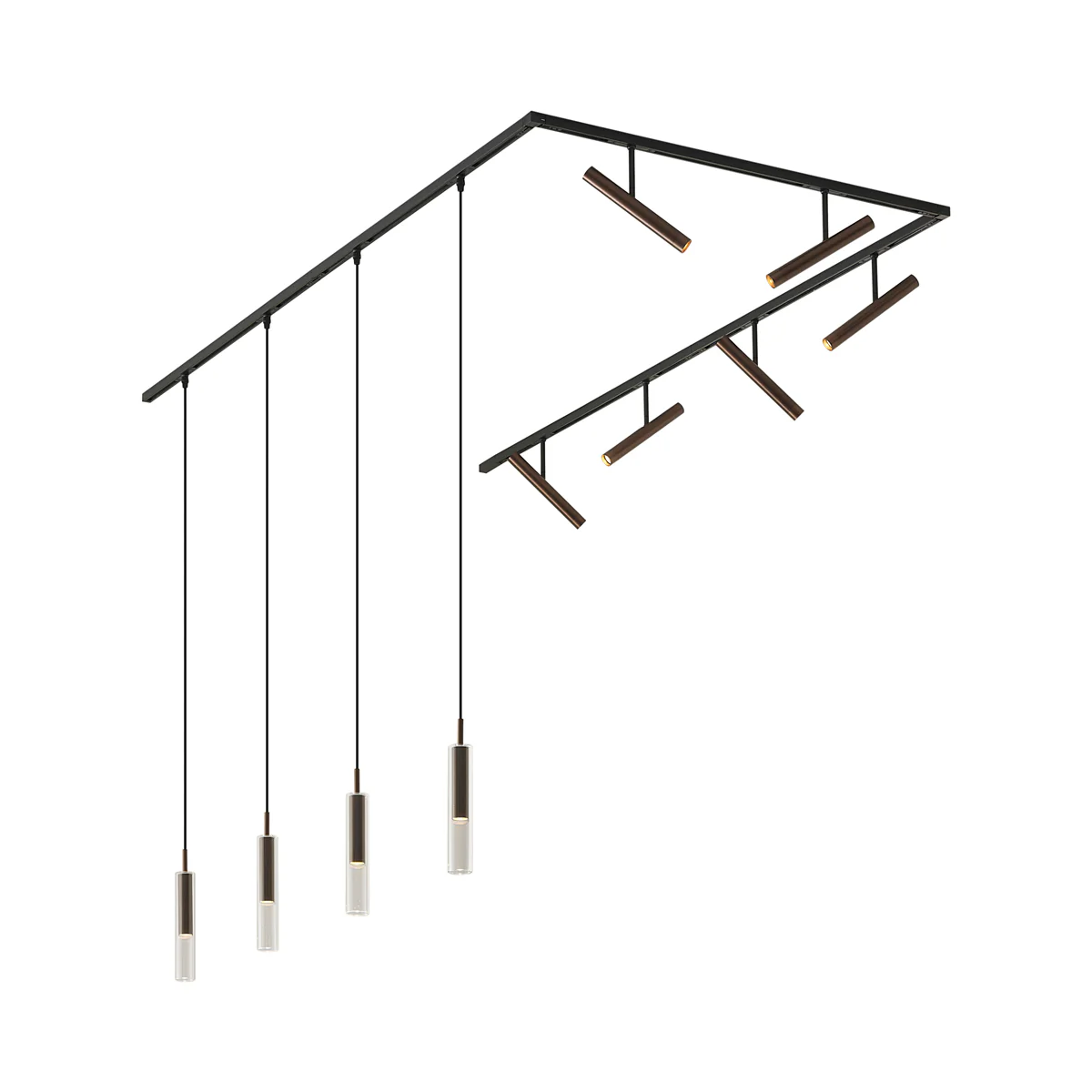 QAZQA Modern railsysteem zwart met 6 spots en 4 hanglampen donker - Image 6