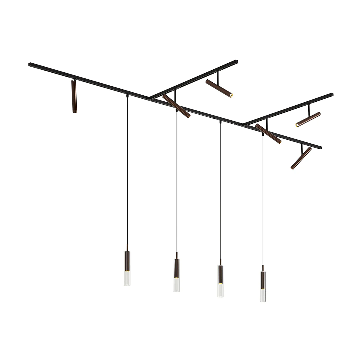 QAZQA Modern railsysteem zwart met 6 spots en 4 hanglampen donker - Image 7