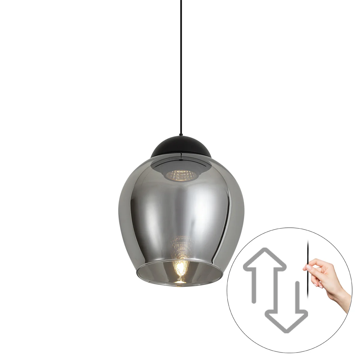 QAZQA Moderne hanglamp zwart met smoke glas voor railsysteem 1-fase - Image 2
