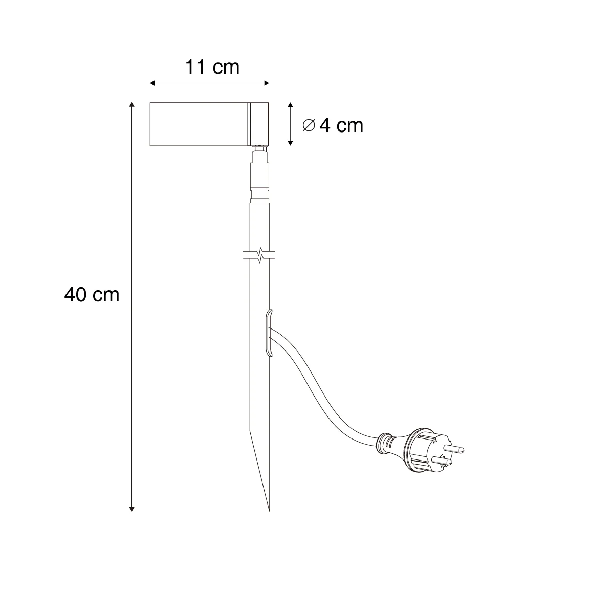 QAZQA Prikspot zwart 40cm incl. LED verstelbaar IP65 incl. snoer en - Image 2