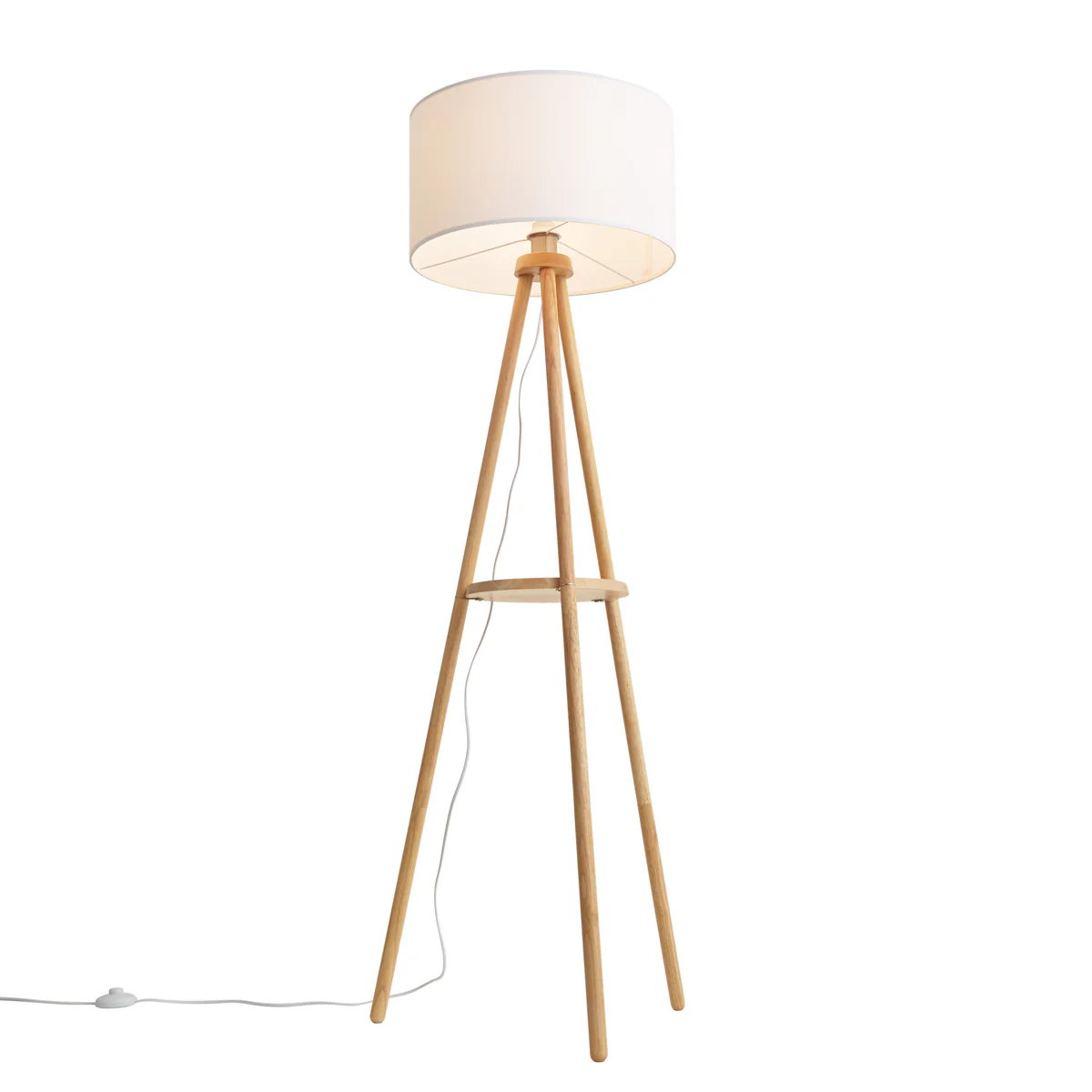 QAZQA Scandinavische vloerlamp hout met stoffen kap wit - Lou - Image 11