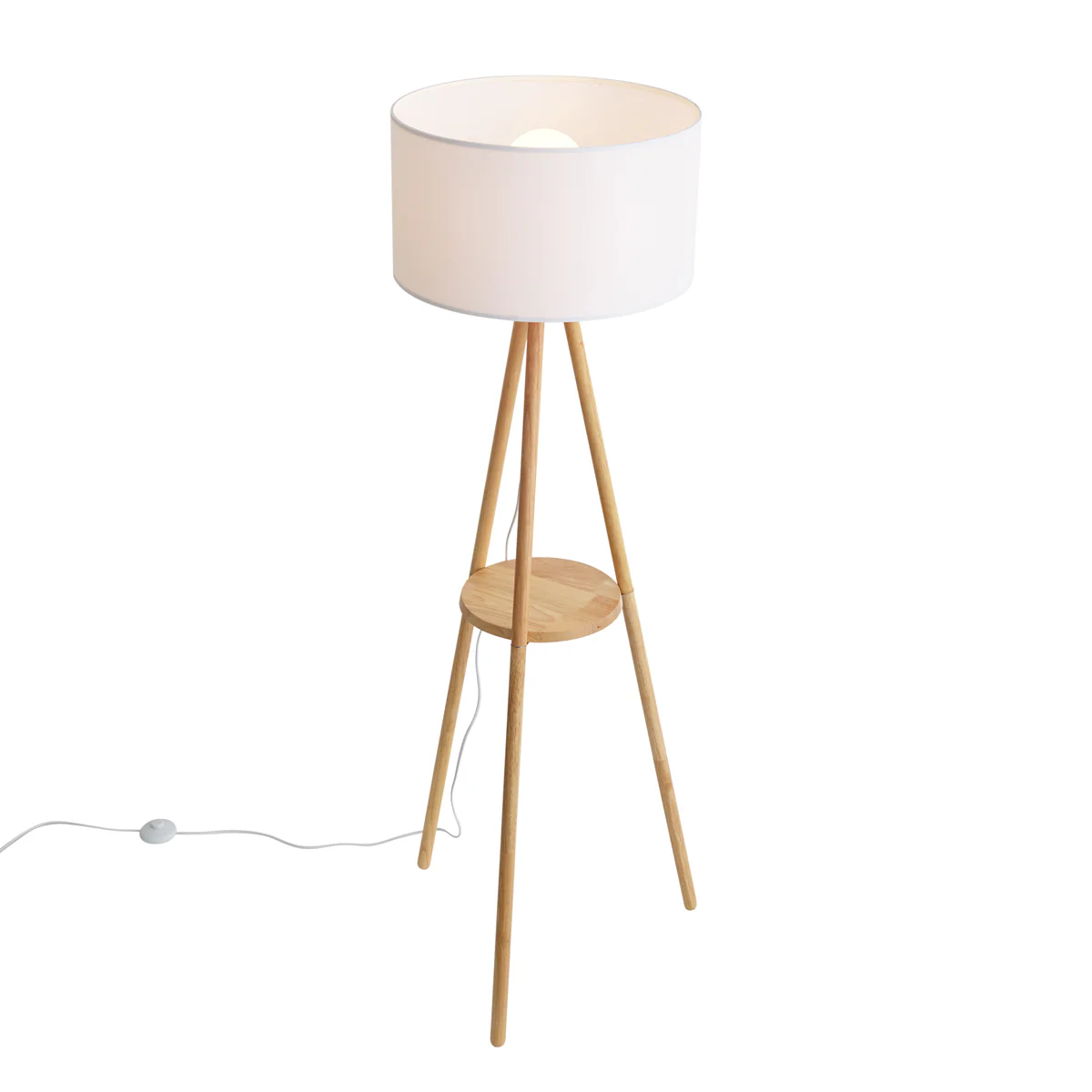 QAZQA Scandinavische vloerlamp hout met stoffen kap wit - Lou - Image 3