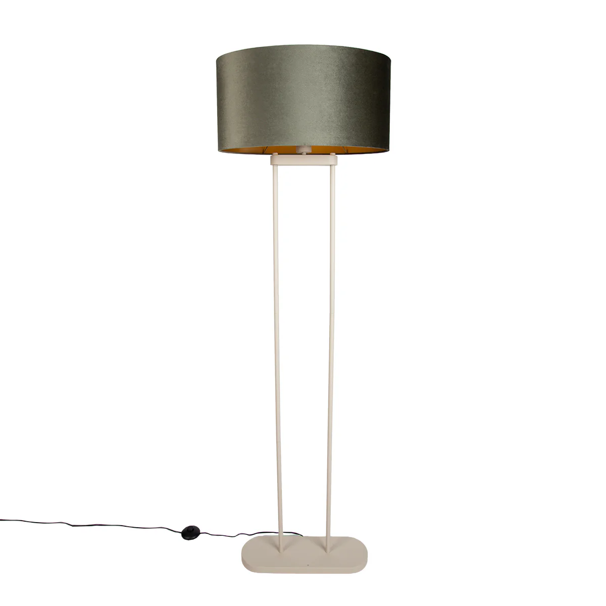 QAZQA Vloerlamp beige met groene ovalen kap en gouden binnenkant 50cm
