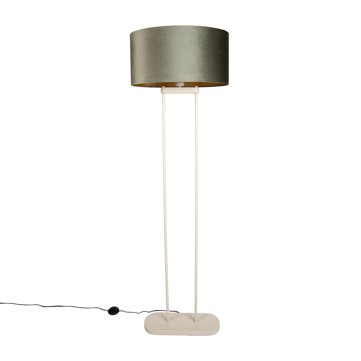QAZQA Vloerlamp beige met groene ovalen kap en gouden binnenkant 50cm - Image 9