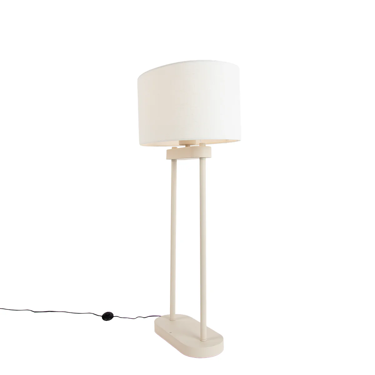 QAZQA Vloerlamp beige met ovale witte linnen kap 35cm - Thijmen - Image 5
