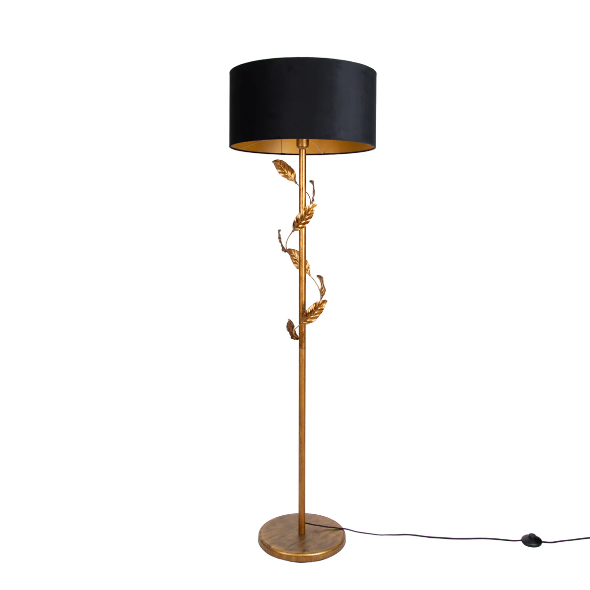 QAZQA Vloerlamp goud met kap zwart en gouden binnenkant 50cm - Linden - Image 2