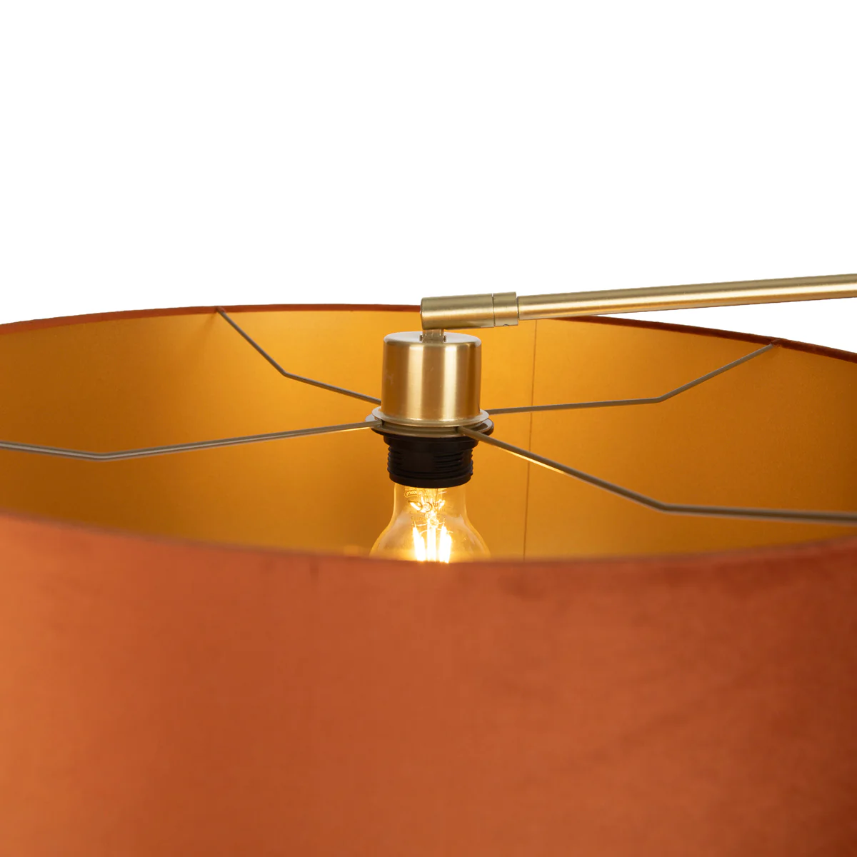 QAZQA Vloerlamp goud verstelbaar met kap oranje en gouden binnenkant - Image 6