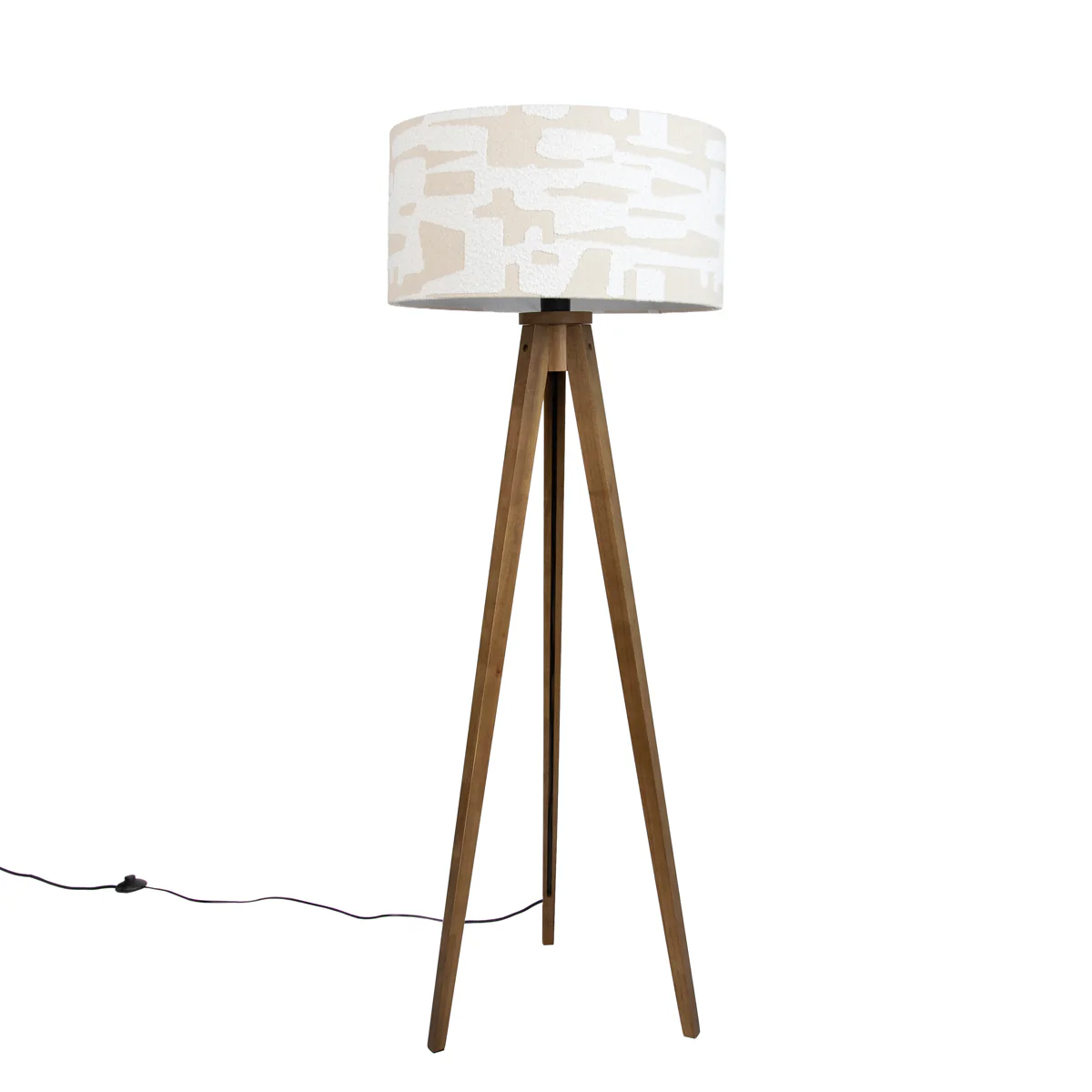 QAZQA Vloerlamp hout met beige en wit gestreepte kap 50cm - Tripod - Image 10