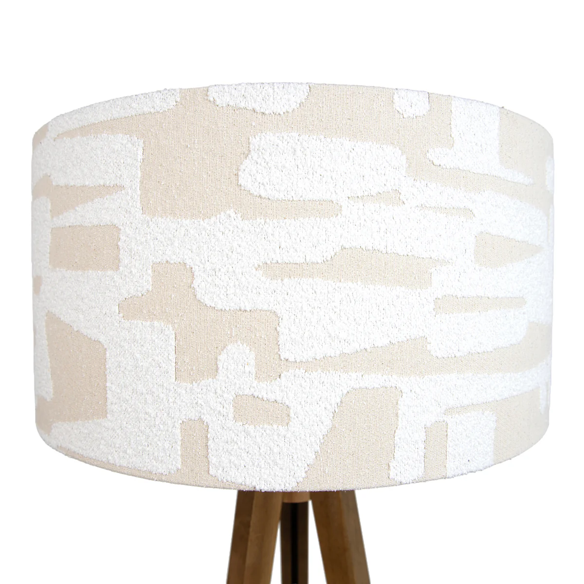 QAZQA Vloerlamp hout met beige en wit gestreepte kap 50cm - Tripod - Image 3