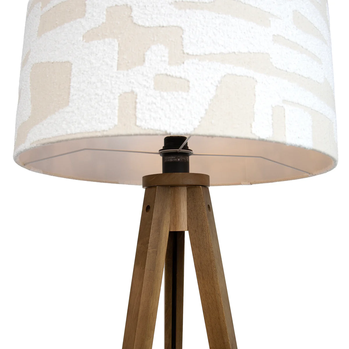 QAZQA Vloerlamp hout met beige en wit gestreepte kap 50cm - Tripod - Image 4