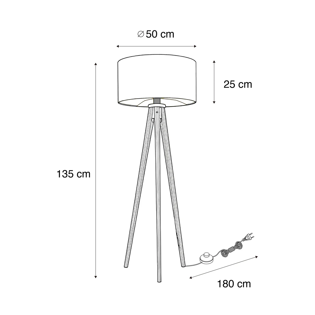 QAZQA Vloerlamp hout met beige en wit gestreepte kap 50cm - Tripod - Image 5