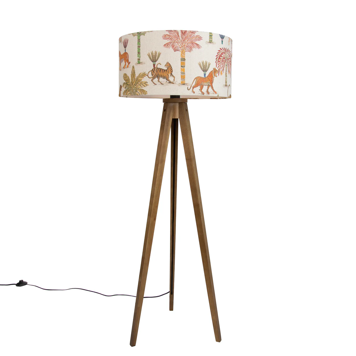 QAZQA Vloerlamp hout met kap multicolor en dierenprint 50cm - Tripod