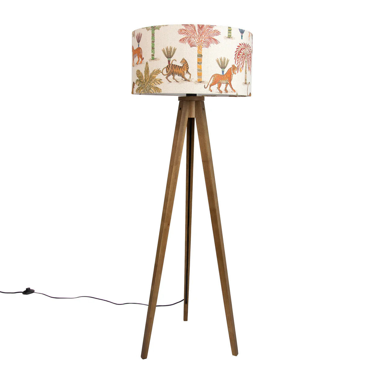 QAZQA Vloerlamp hout met kap multicolor en dierenprint 50cm - Tripod - Image 10