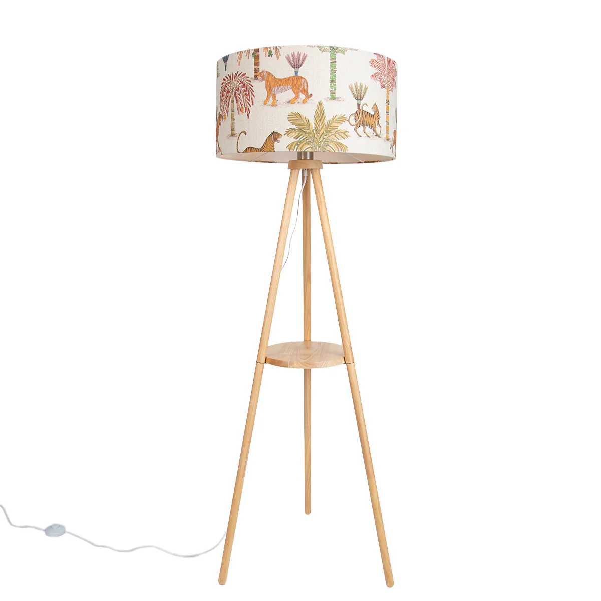 QAZQA Vloerlamp hout tripod met multicolor kap met dierenprint 50cm - - Image 5