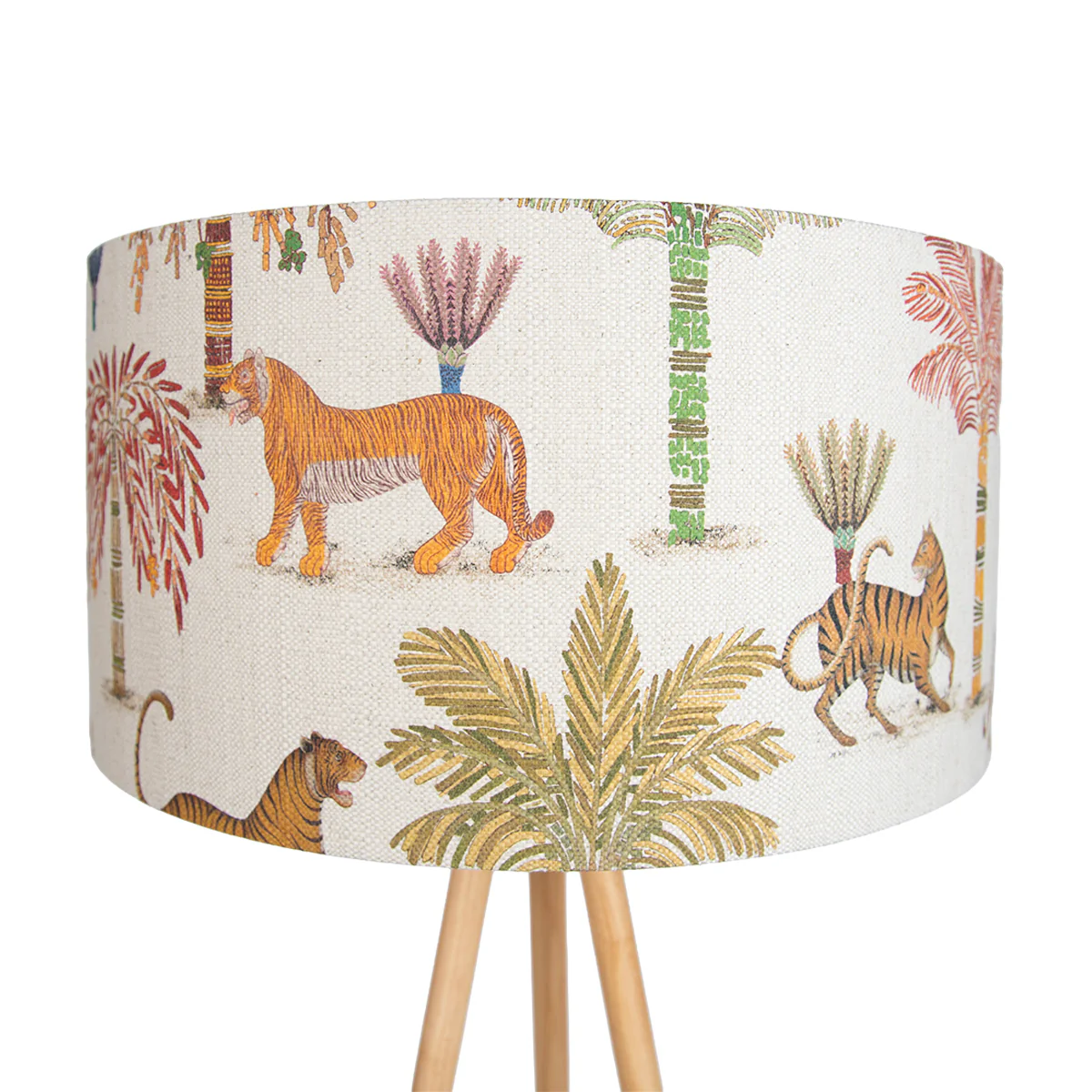 QAZQA Vloerlamp hout tripod met multicolor kap met dierenprint 50cm - - Image 6
