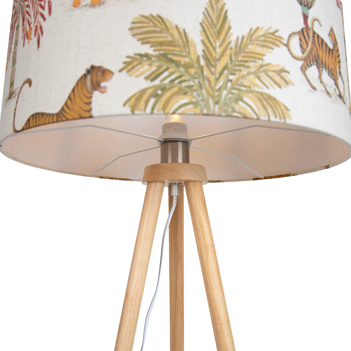 QAZQA Vloerlamp hout tripod met multicolor kap met dierenprint 50cm - - Image 7