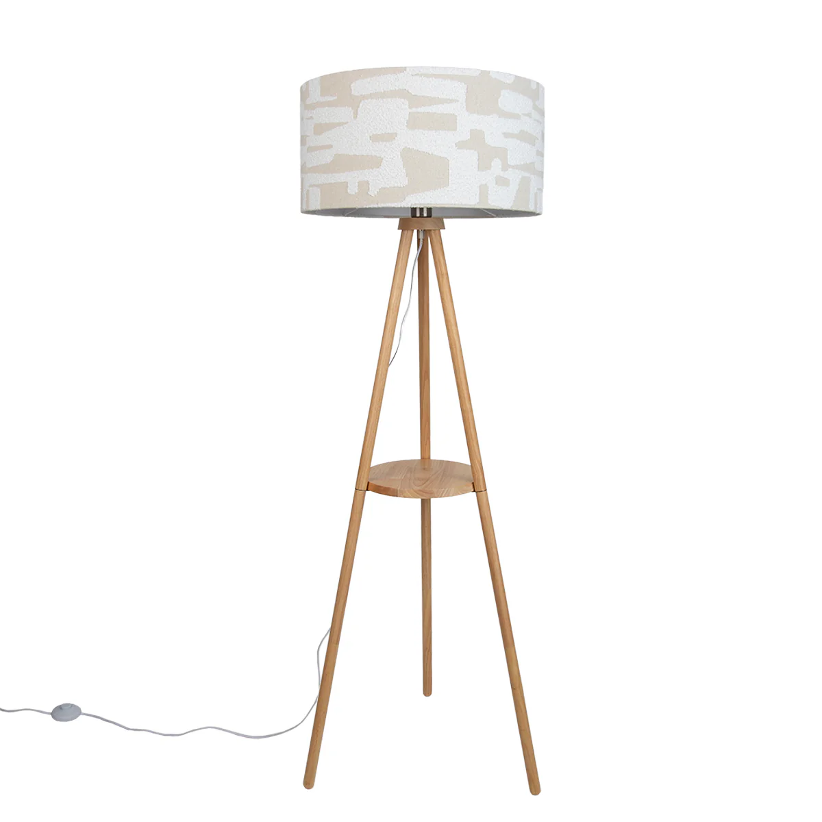 QAZQA Vloerlamp hout tripod met wit en beige gestreepte kap 50cm -