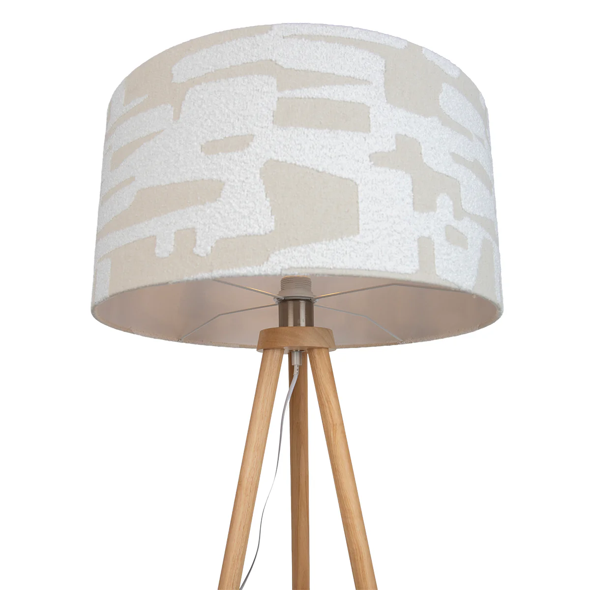 QAZQA Vloerlamp hout tripod met wit en beige gestreepte kap 50cm - - Image 6