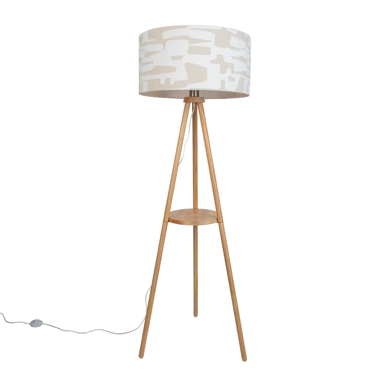 QAZQA Vloerlamp hout tripod met wit en beige gestreepte kap 50cm - - Image 9