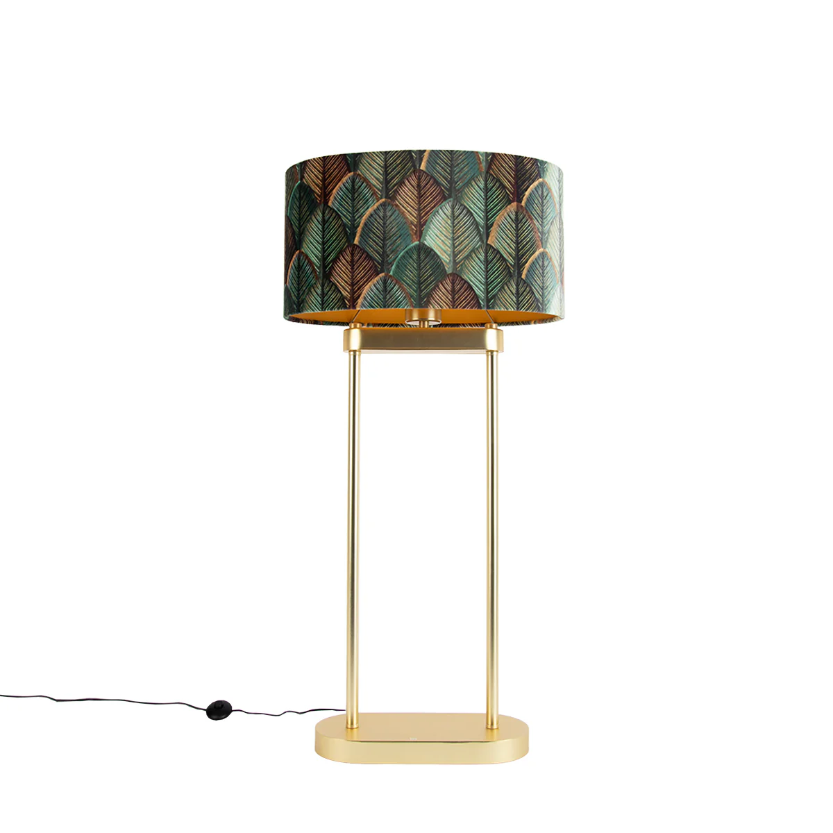 QAZQA Vloerlamp messing met ovale kap blad design en gouden - Image 2