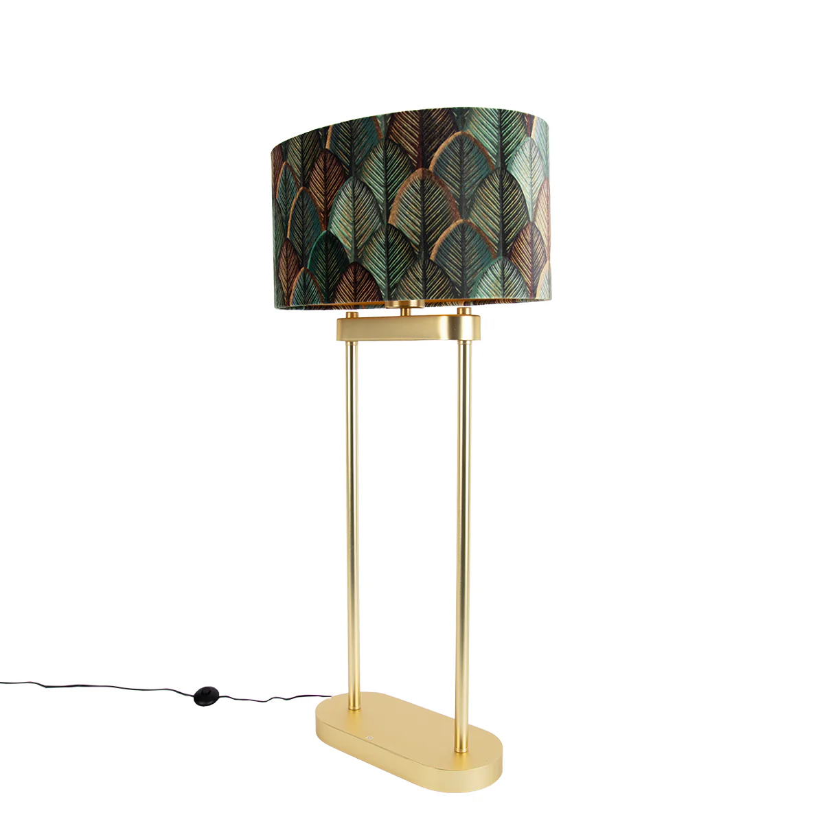 QAZQA Vloerlamp messing met ovale kap blad design en gouden - Image 7