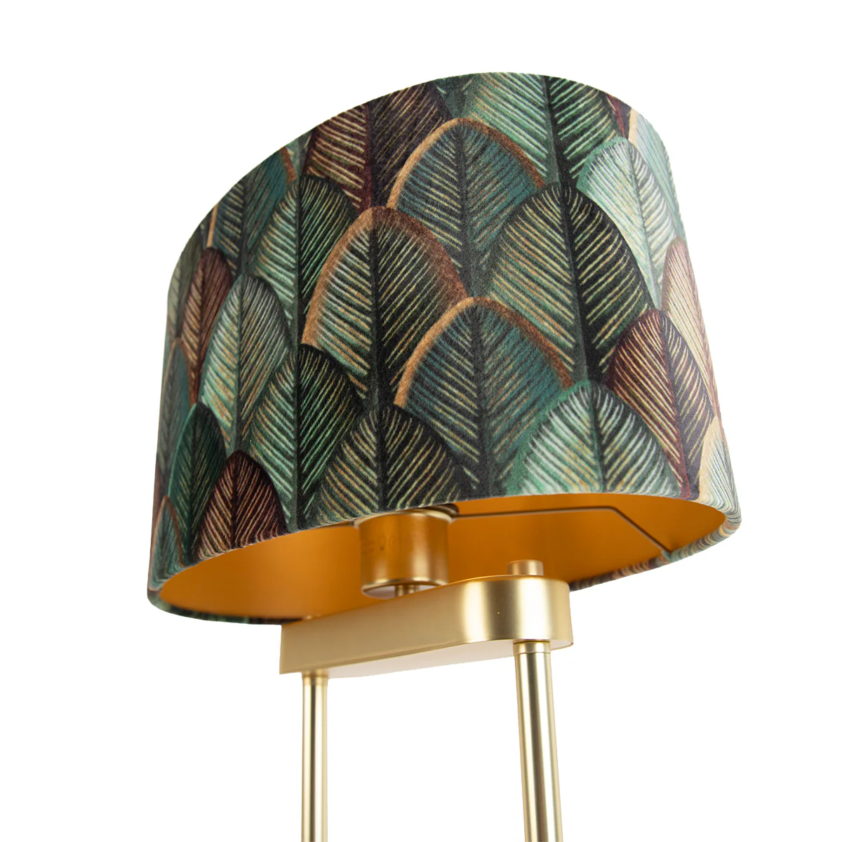 QAZQA Vloerlamp messing met ovale kap blad design en gouden - Image 8