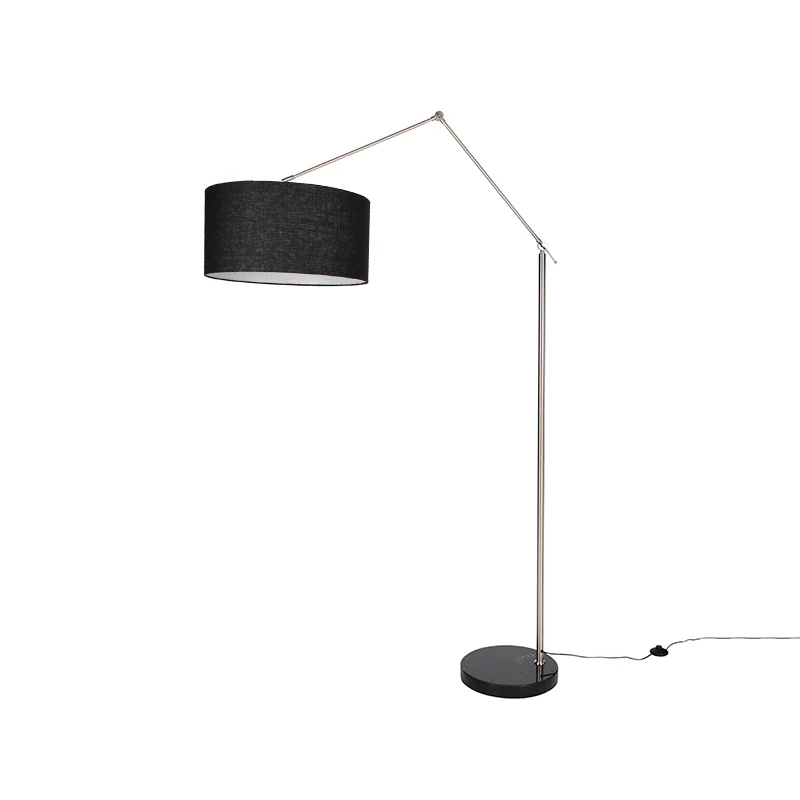 QAZQA Vloerlamp staal verstelbaar met zwarte kap 50cm - Editor