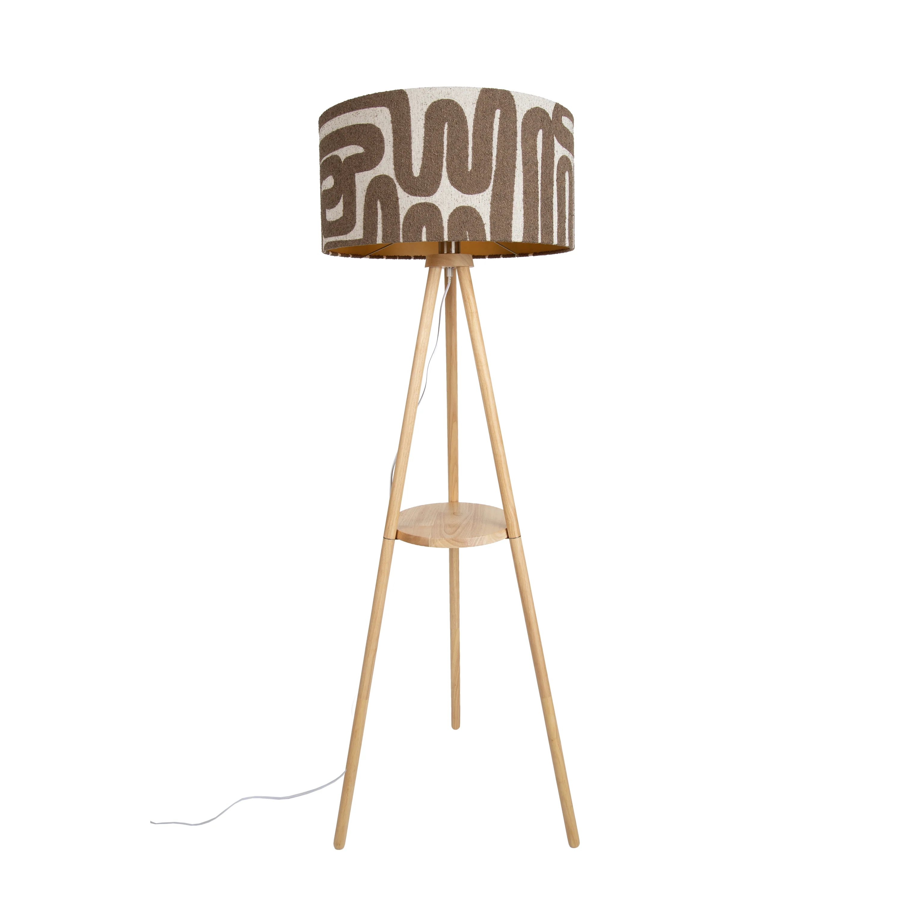 QAZQA Vloerlamp tripod hout met gestreepte beige en bruine kap 50cm - - Image 2