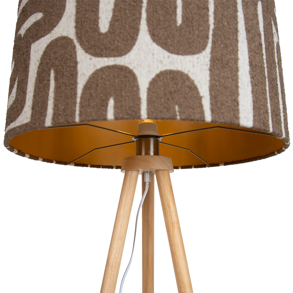 QAZQA Vloerlamp tripod hout met gestreepte beige en bruine kap 50cm - - Image 4