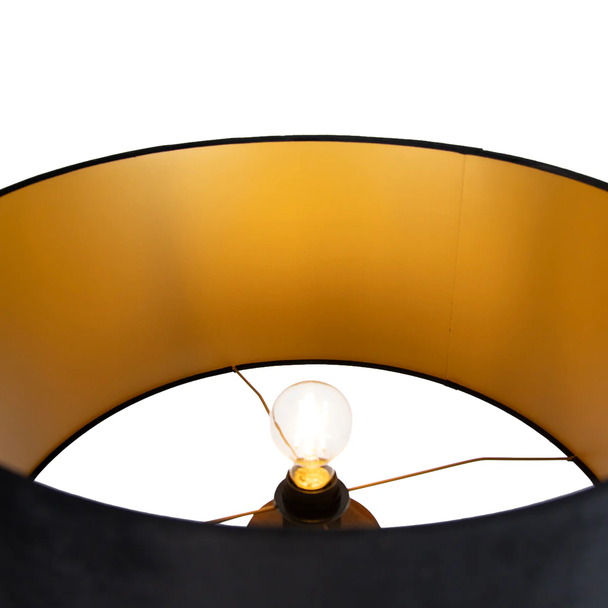 QAZQA Vloerlamp walnoot hout met kap zwart met gouden binnenkant 50cm - Image 3