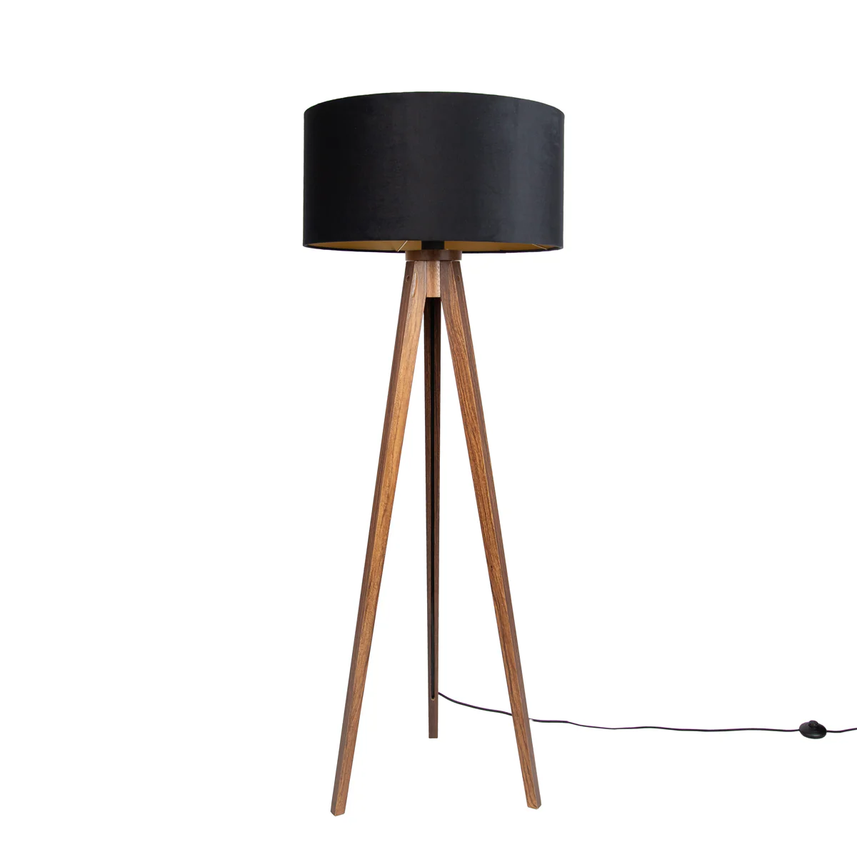 QAZQA Vloerlamp walnoot hout met kap zwart met gouden binnenkant 50cm - Image 7