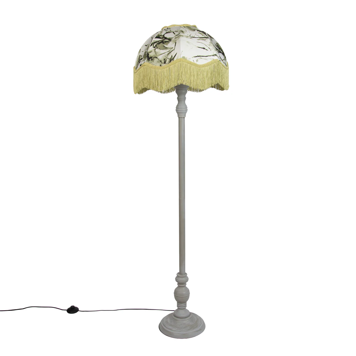 QAZQA Vloerlamp zwart met bloemen kap en witte binnenkant 45cm - - Image 10