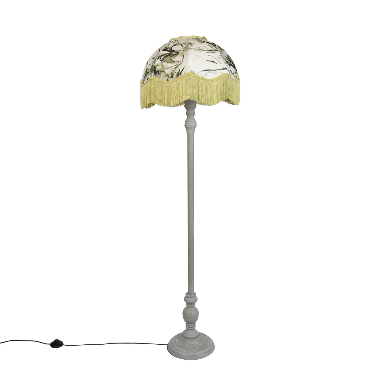 QAZQA Vloerlamp zwart met bloemen kap en witte binnenkant 45cm - - Image 2