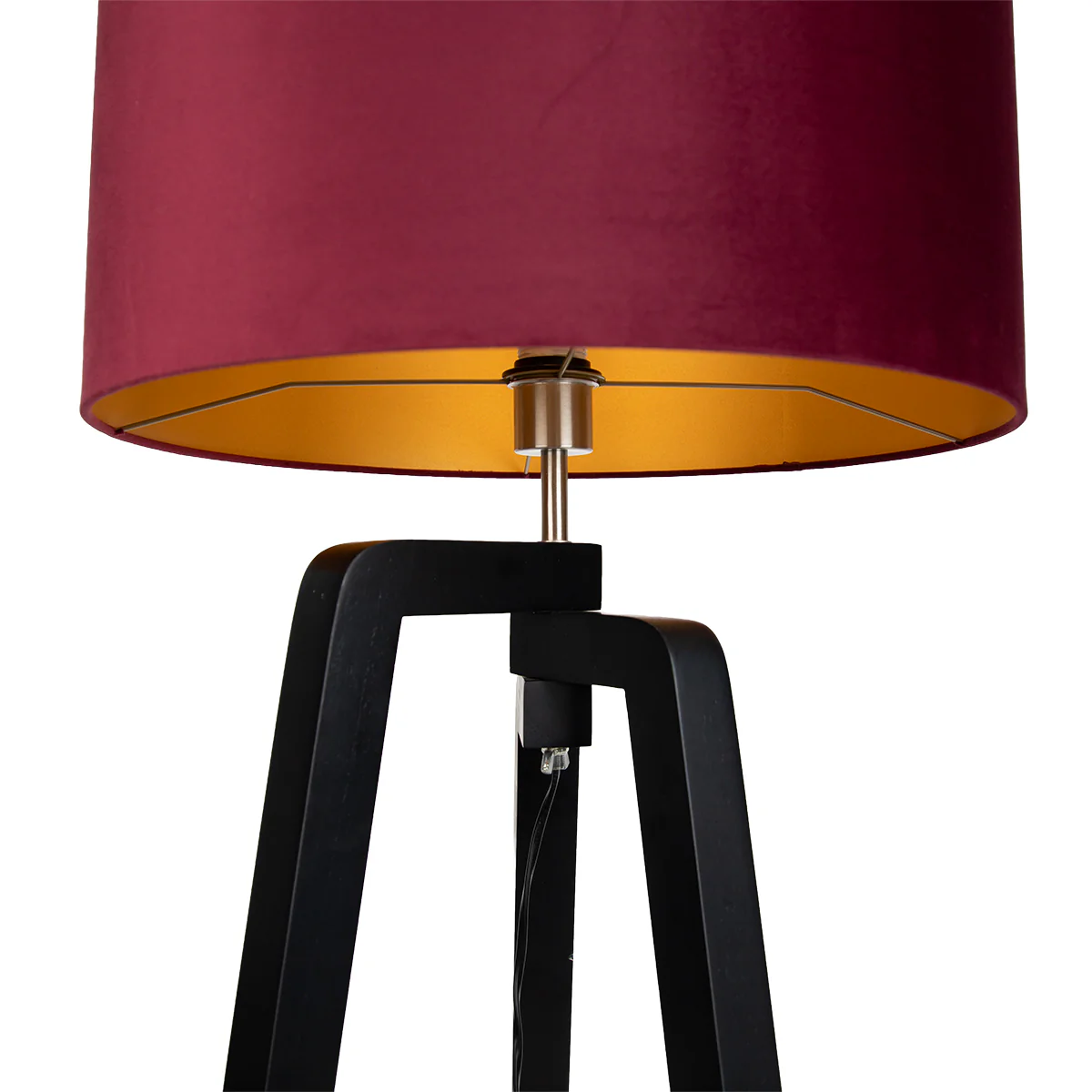 QAZQA Vloerlamp zwart tripod met kap rood met gouden binnenkant 50cm - Image 4