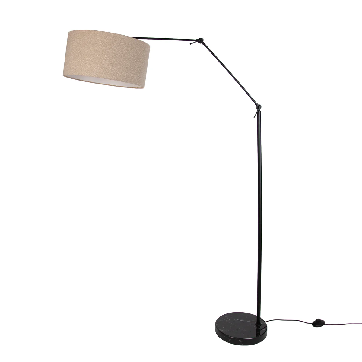 QAZQA Vloerlamp zwart verstelbaar met beige kap van teddy stof 50cm -