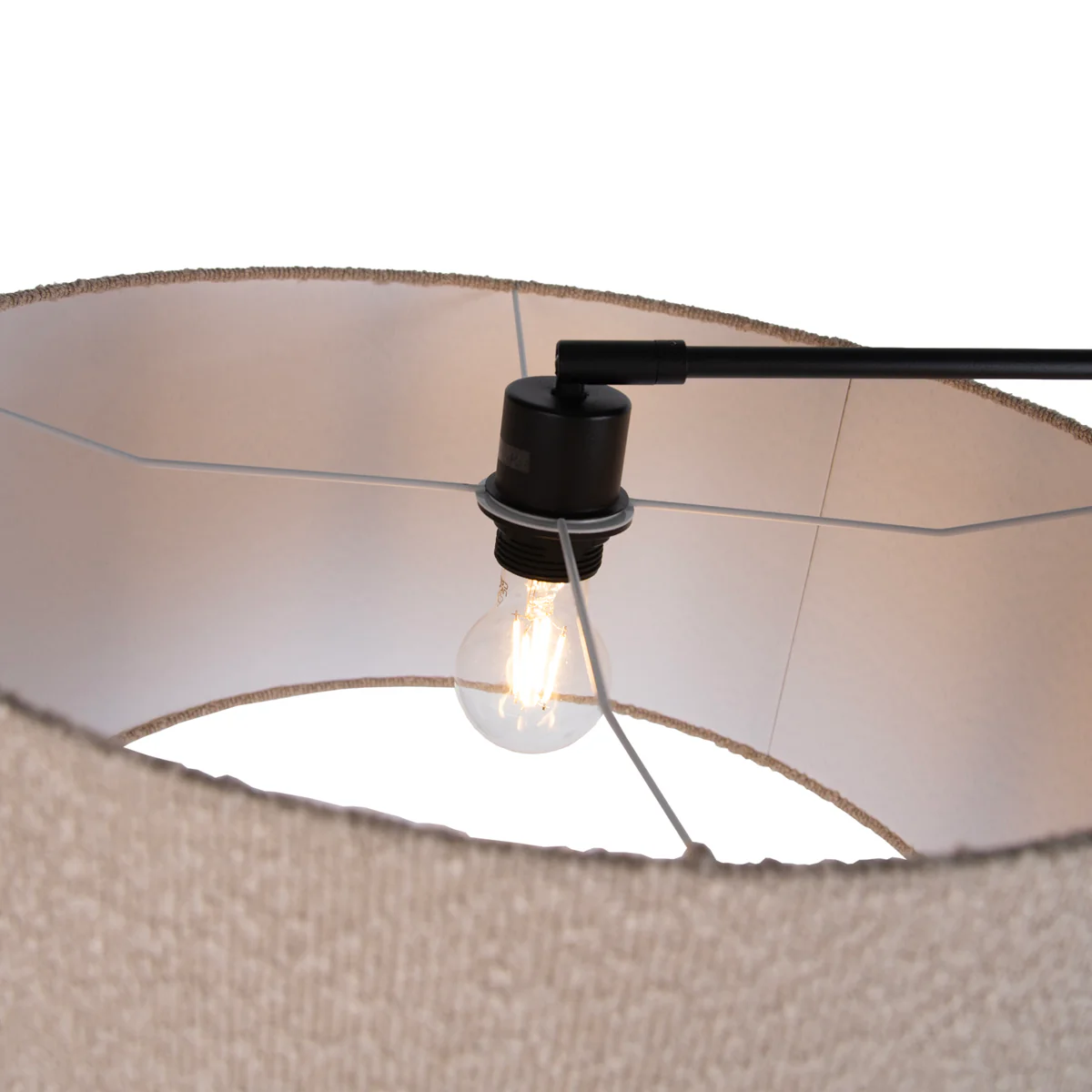QAZQA Vloerlamp zwart verstelbaar met beige kap van teddy stof 50cm - - Image 4