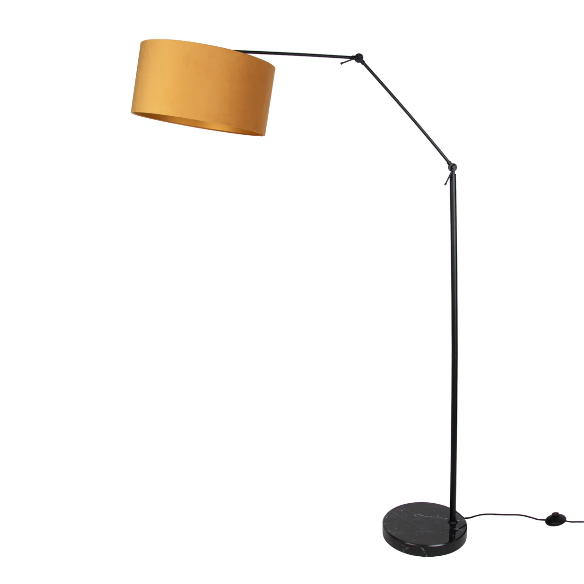 QAZQA Vloerlamp zwart verstelbaar met kap geel en gouden binnenkant - Image 2