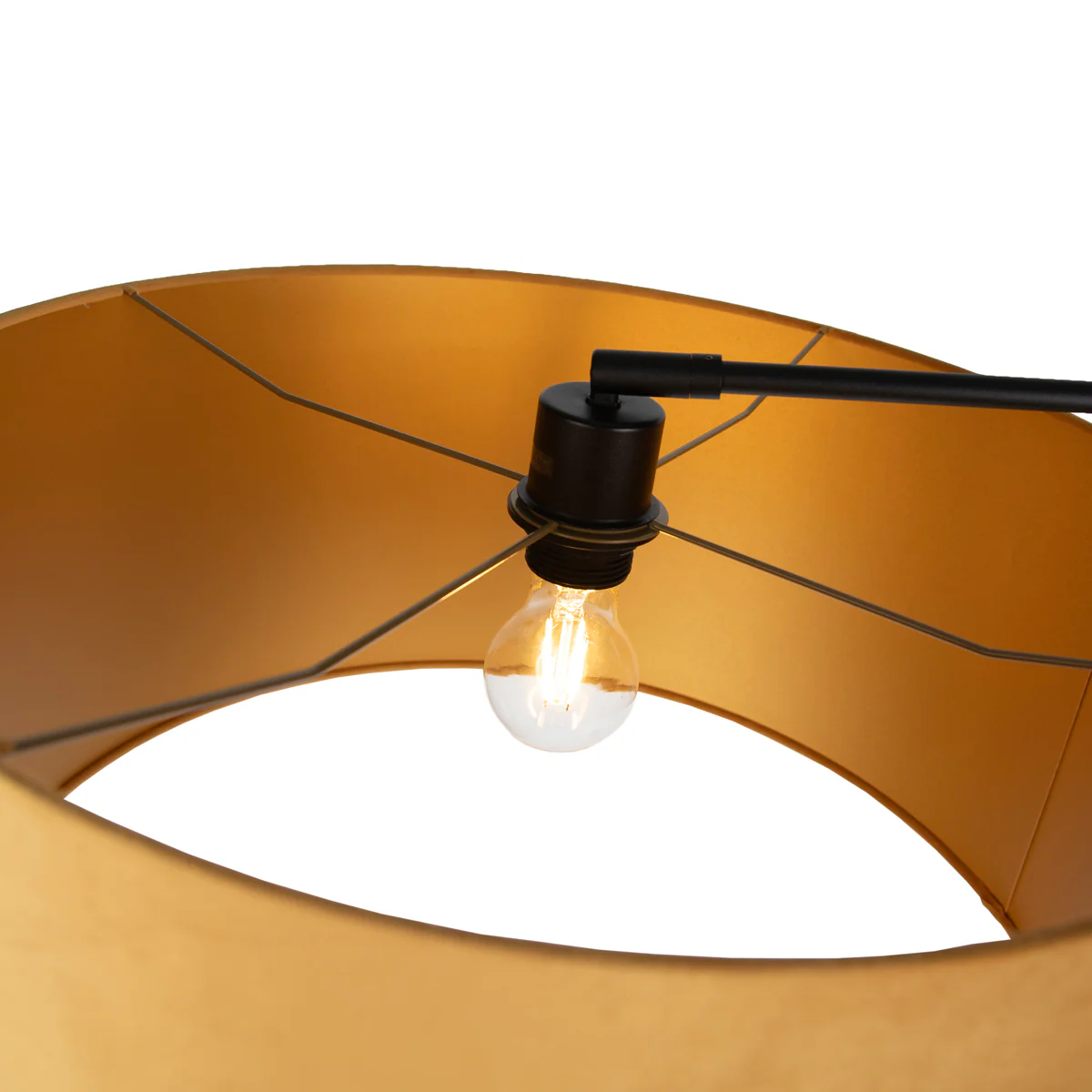 QAZQA Vloerlamp zwart verstelbaar met kap geel en gouden binnenkant - Image 4