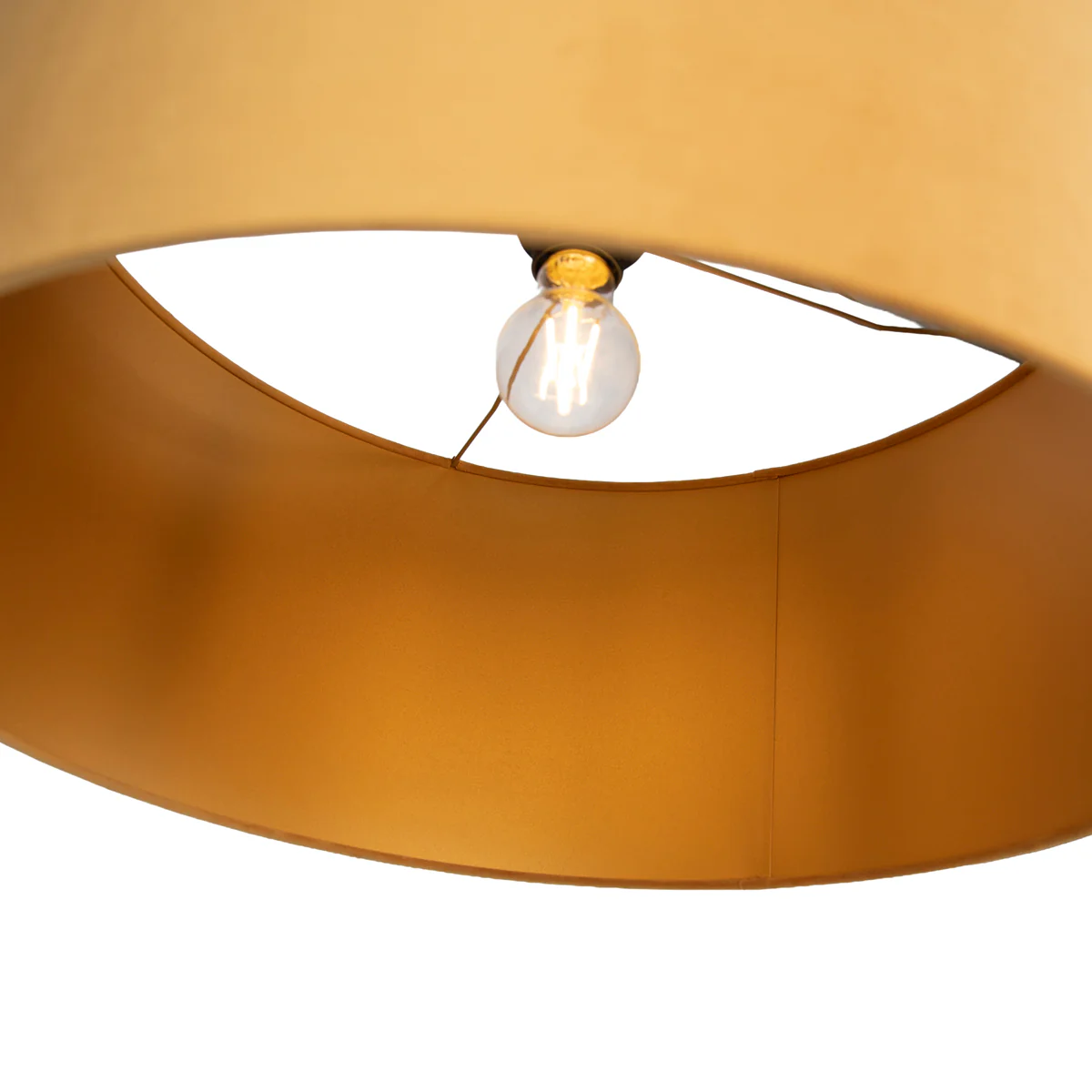 QAZQA Vloerlamp zwart verstelbaar met kap geel en gouden binnenkant - Image 6