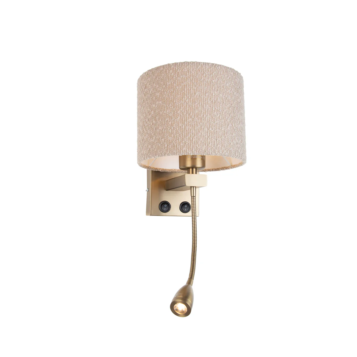 QAZQA Wandlamp bronze met flexarm en kap beige van teddy stof 18cm - - Image 2