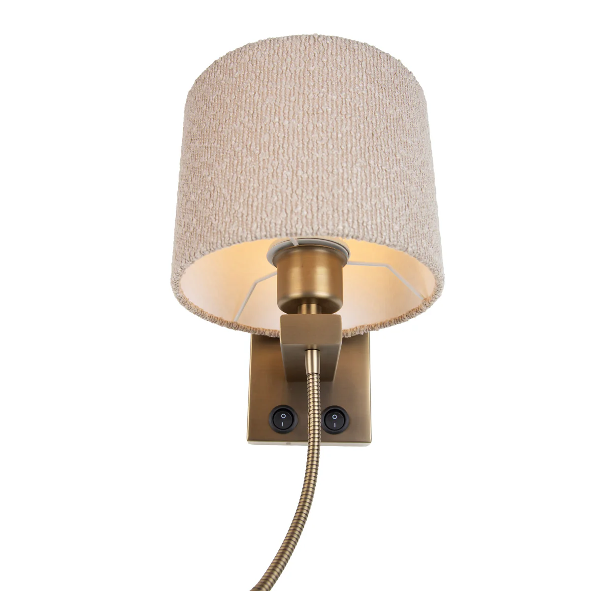 QAZQA Wandlamp bronze met flexarm en kap beige van teddy stof 18cm - - Image 4