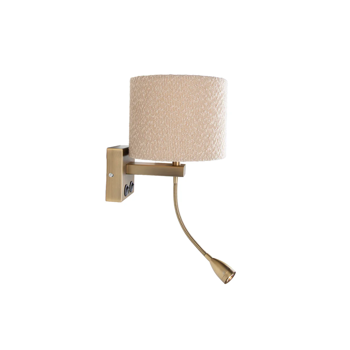 QAZQA Wandlamp bronze met flexarm en kap beige van teddy stof 18cm - - Image 8