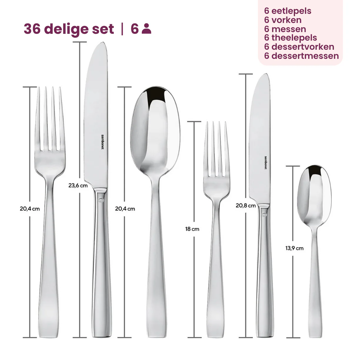 Sambonet Bestekset Flat - RVS - 36 delig | 6 personen - Image 7