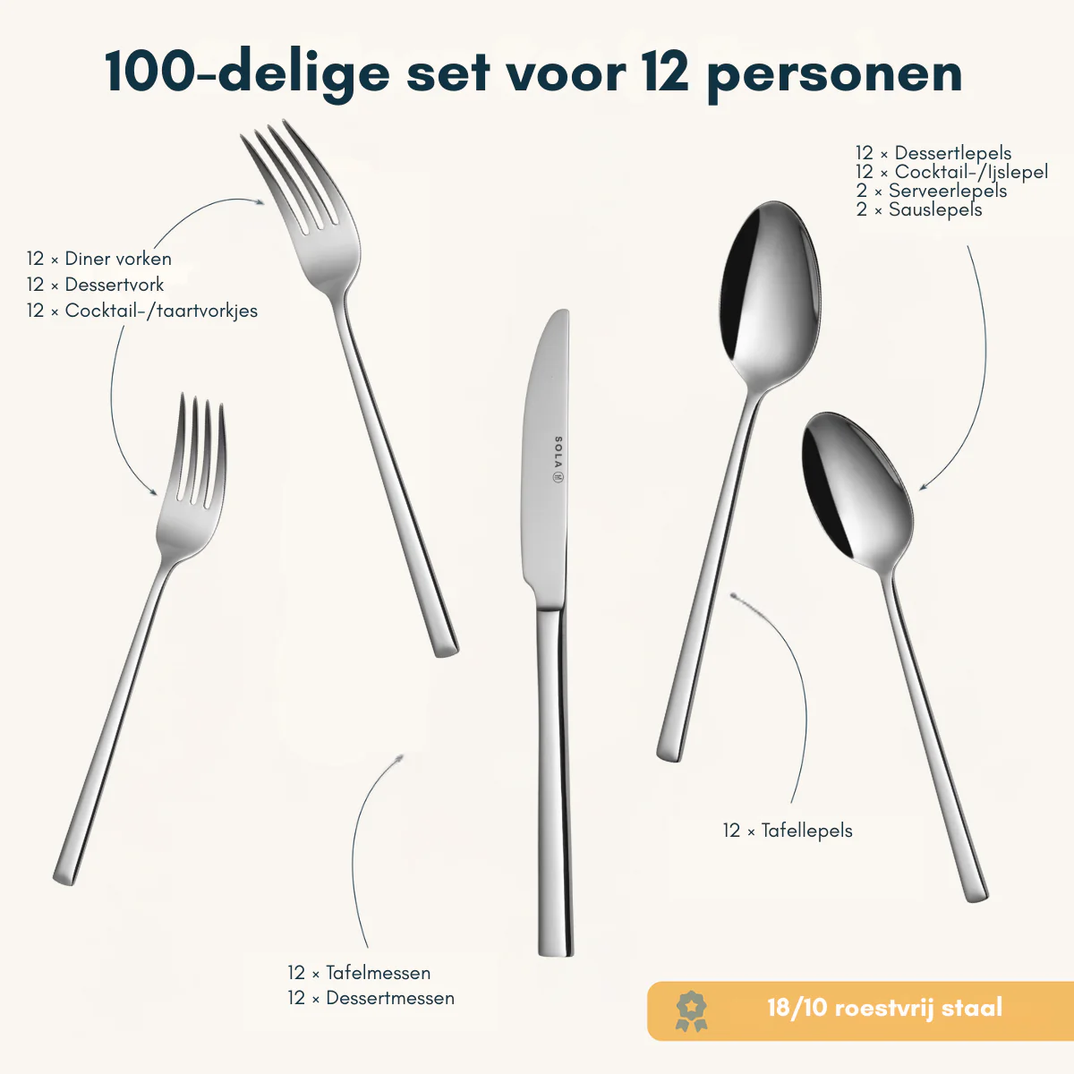 Sola Bestekset Luxor 100 delig - Image 8