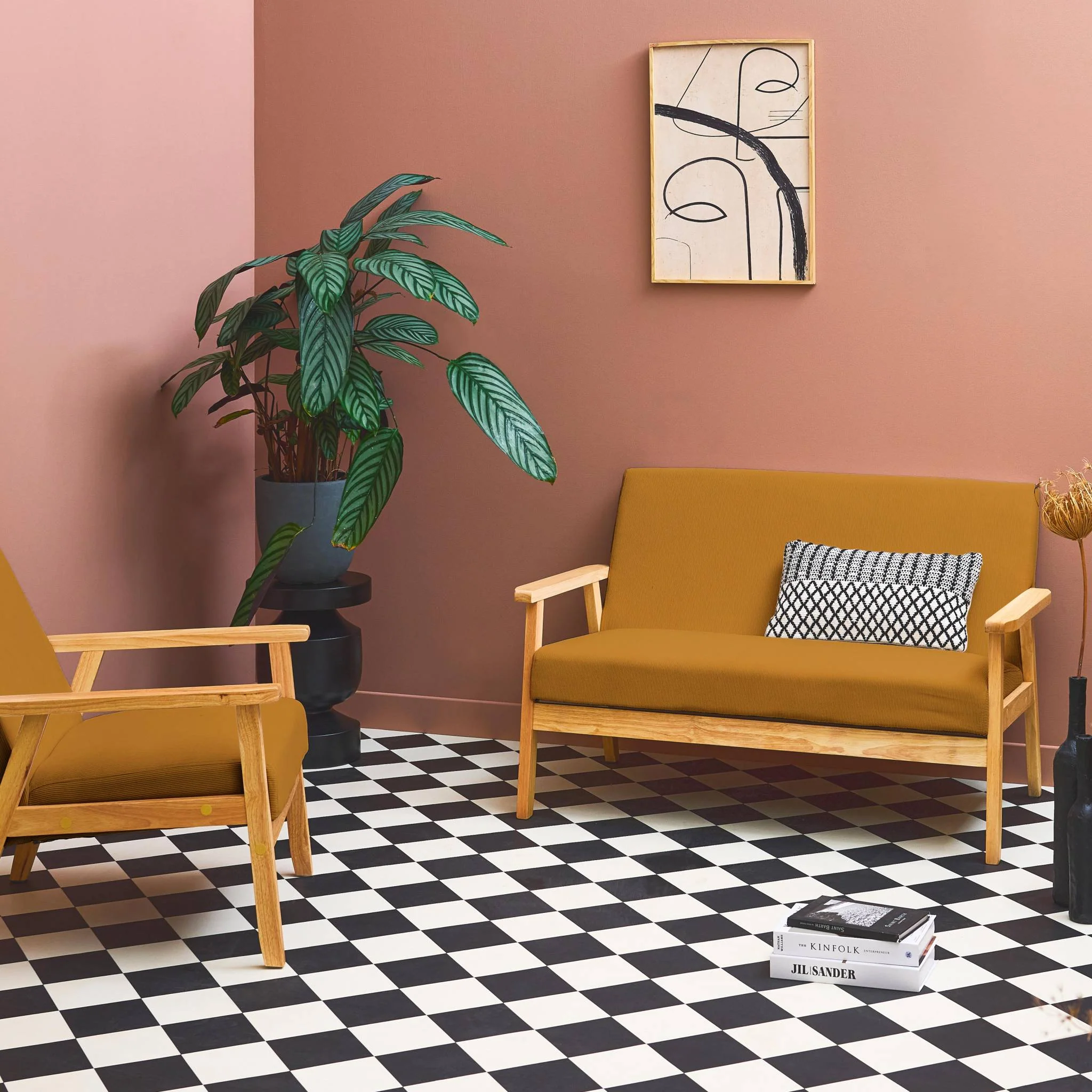 sweeek - Bank 2-zits + fauteuil, corduroy, houten poten - Image 3