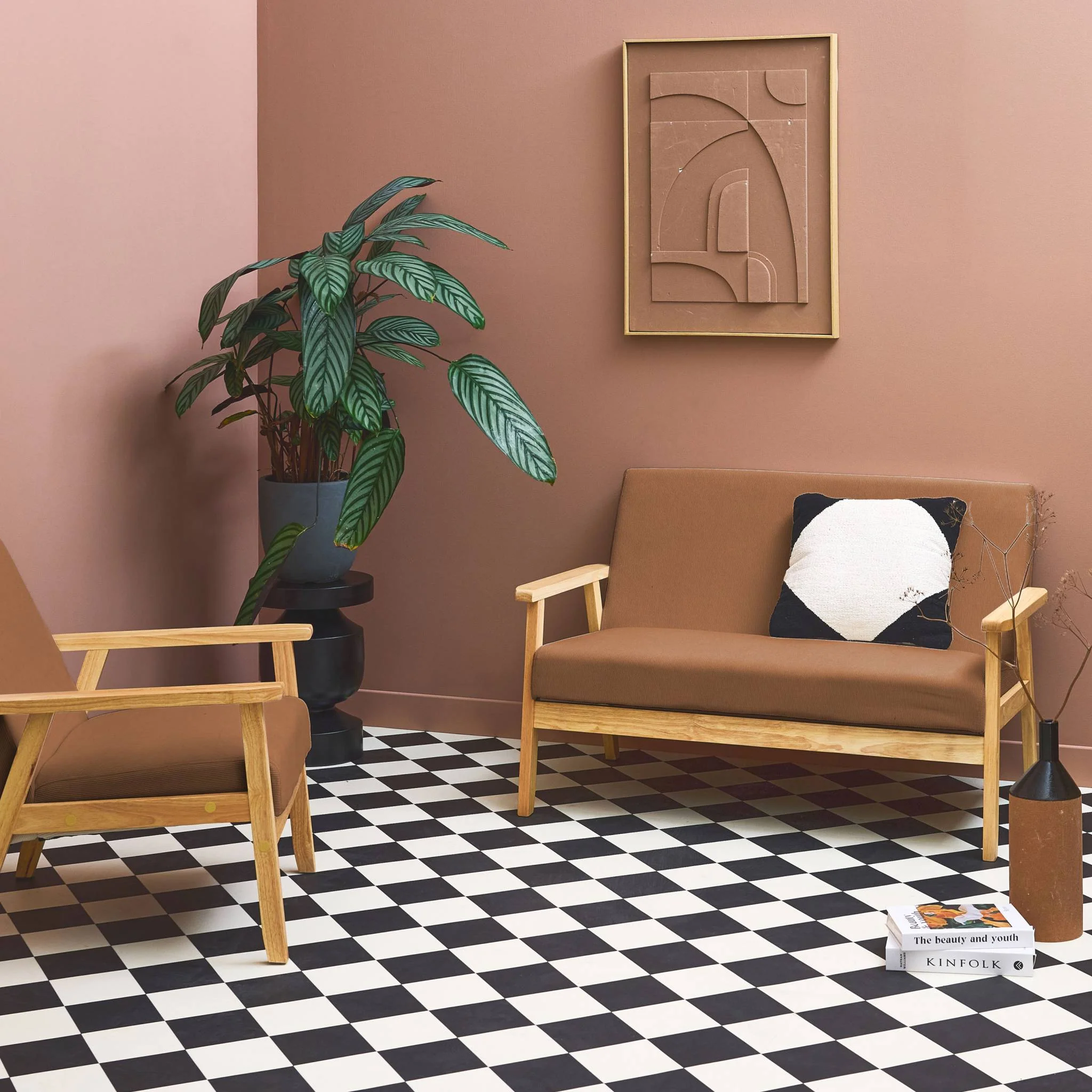 sweeek - Bank 2-zits + fauteuil, corduroy, houten poten - Image 2