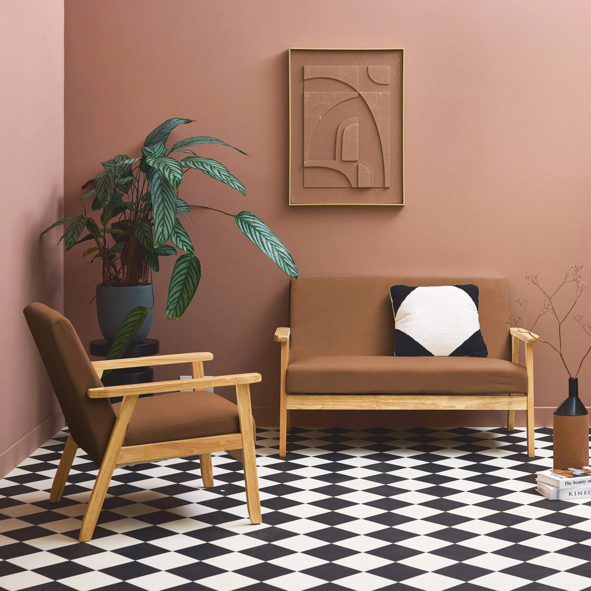 sweeek - Bank 2-zits + fauteuil, corduroy, houten poten - Image 3