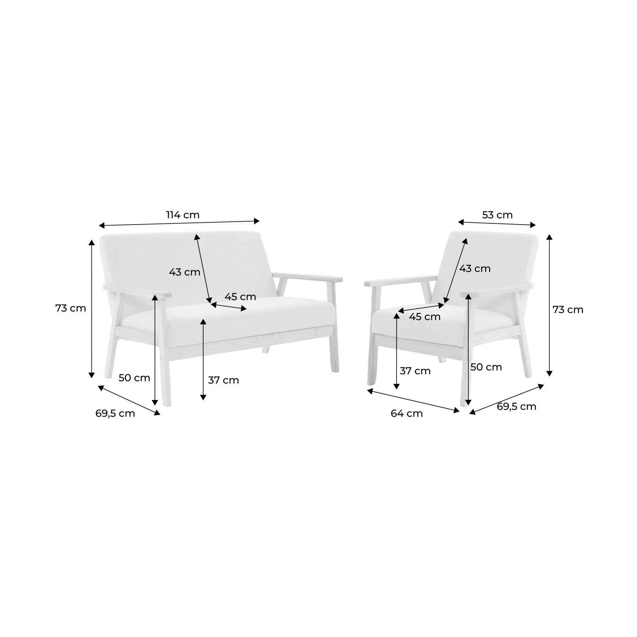 sweeek - Bank 2-zits + fauteuil, corduroy, houten poten - Image 4